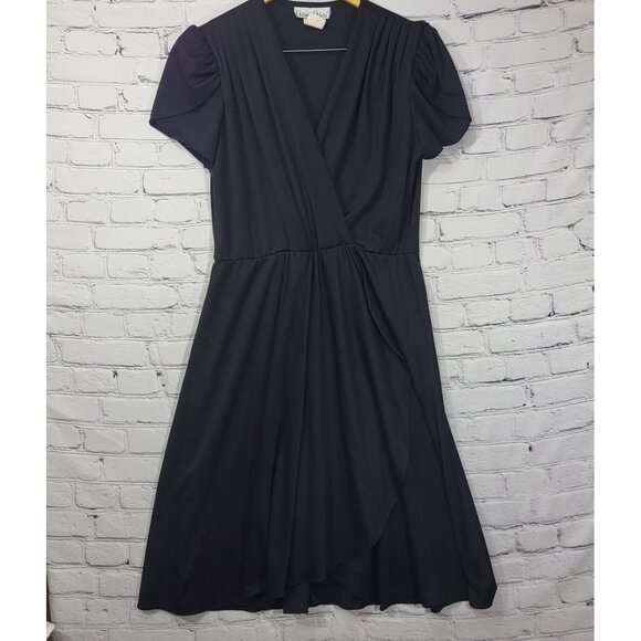 Alison Peters Dress Black A-Line Size 14 Short Sleeve Polyester Vintage 80s - Picture 1 of 9